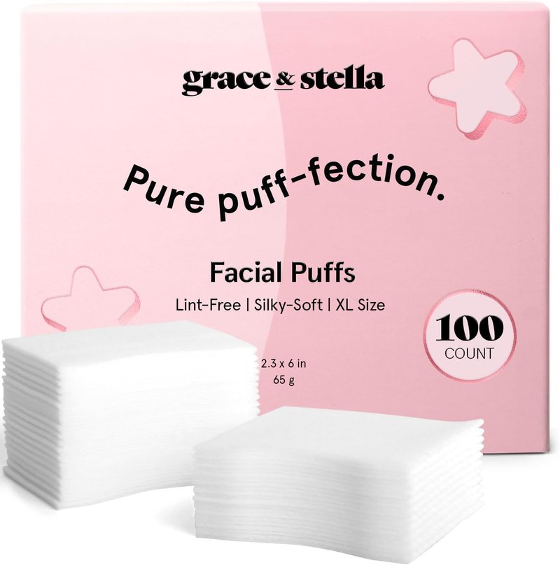 grace & stella Face Pads for Toner, Essence, and DIY Mask (100 Count) - Soft, Lint-Free Makeup Remover Pads - Durable Facial Pad for Skincare - Vegan, Cruelty-Free