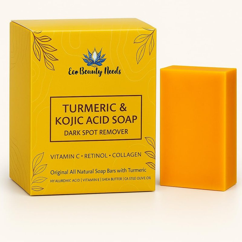 Eco Beauty Needs Original Kojic Acid Dark Spot Remover Soap Bars with Vitamin C, Retinol, Collagen, Turmeric Infused with Hyaluronic Acid, Vitamin E, Shea Butter, Olive Oil- 1 Bar