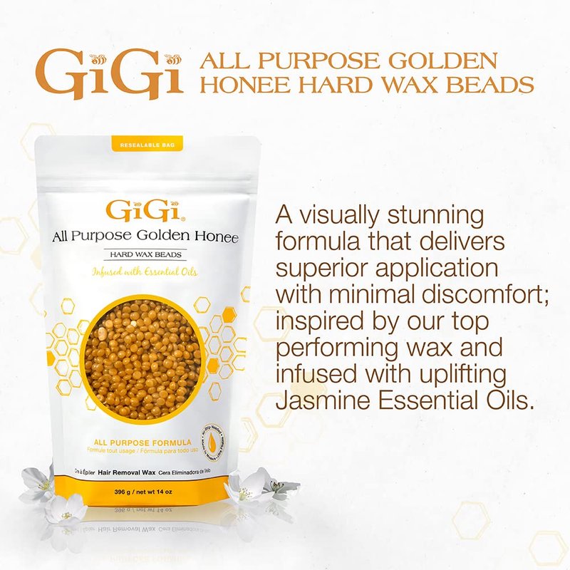 GiGi Golden Honee Hard Wax Beads – Stripless Hair Removal Wax for Face, Bikini, Legs & Body, All Purpose Waxing Beads for At-Home Waxing, 14 oz