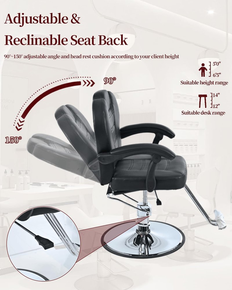 Aurofurz Barber Chairs for Barbershop,Reclining Salon Chairs for Hair Stylist with Heavy Duty Hydraulic Pump/Headrest/Footrest,360° Rotation, Tattoo Chair Shampoo Equipment for Beauty Shop