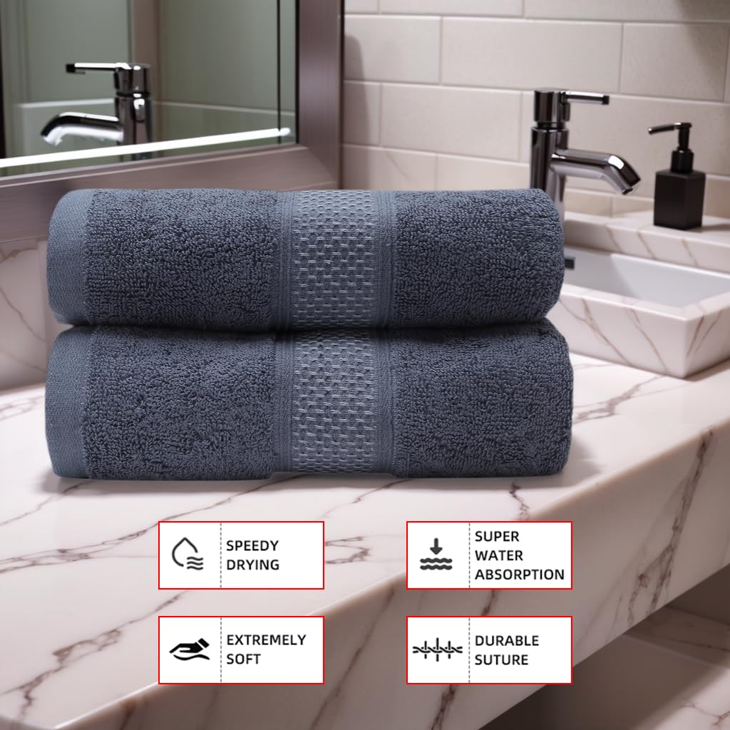 Weierduosi Cotton Bath Towels Set, 2-Piece Set(27x55 Inches) Super Absorbent Quick Drying, Soft,Suitable for Bathroom, spas, Gyms,Gift (Dark Grey)