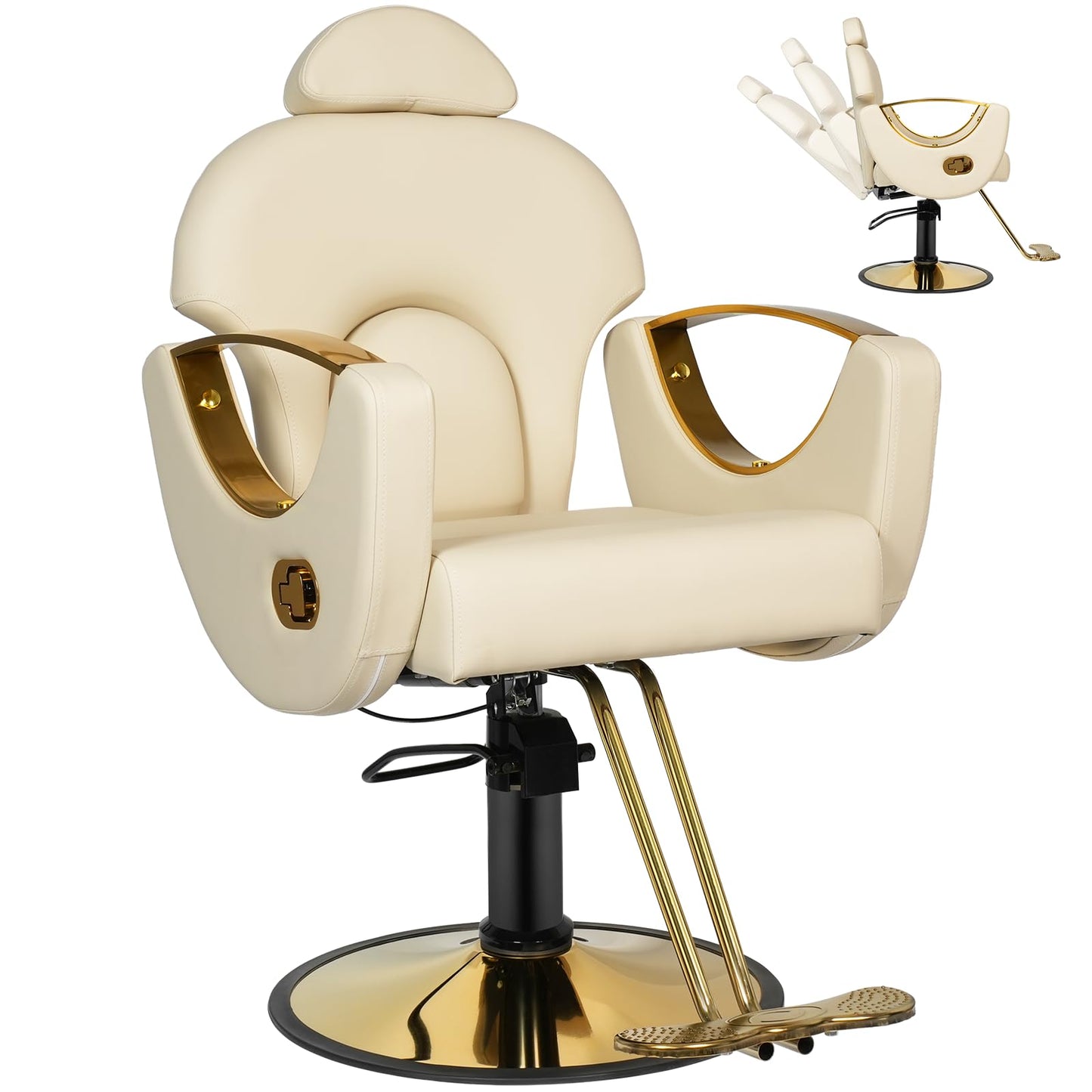 Tythical Salon Barber Chair for Hair Stylist, Reclining Salon Chairs with Heavy Duty Hydraulic Pump Multi-Function Shampoo Tattoo Beauty Salon Hairdresser Armchair for Home Beauty Barbershop, Beige