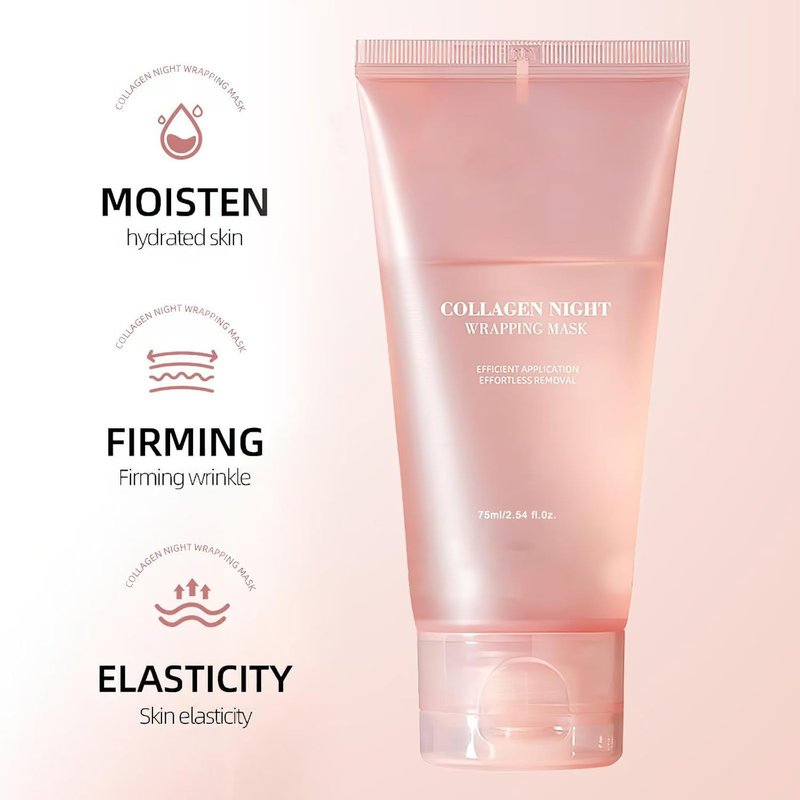 Collagen Night Wrapping Mask, Peel Off Hydrolyzed Collagen Facial Mask, Elasticity & Hydration, Tight Skin, Reduce Sagging & Dullness, 2.54 fl.oz