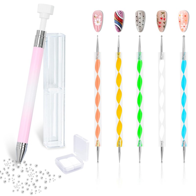 Ruetail Wax Pencil for Rhinestones, Upgraded Rhinestones Applicator Gem Crystals Picker Tool, Super Sticky Rhinestone Tool with 5Pcs Dual-ended Dotting Pens for Nail Art DIY Decoration (Pink)