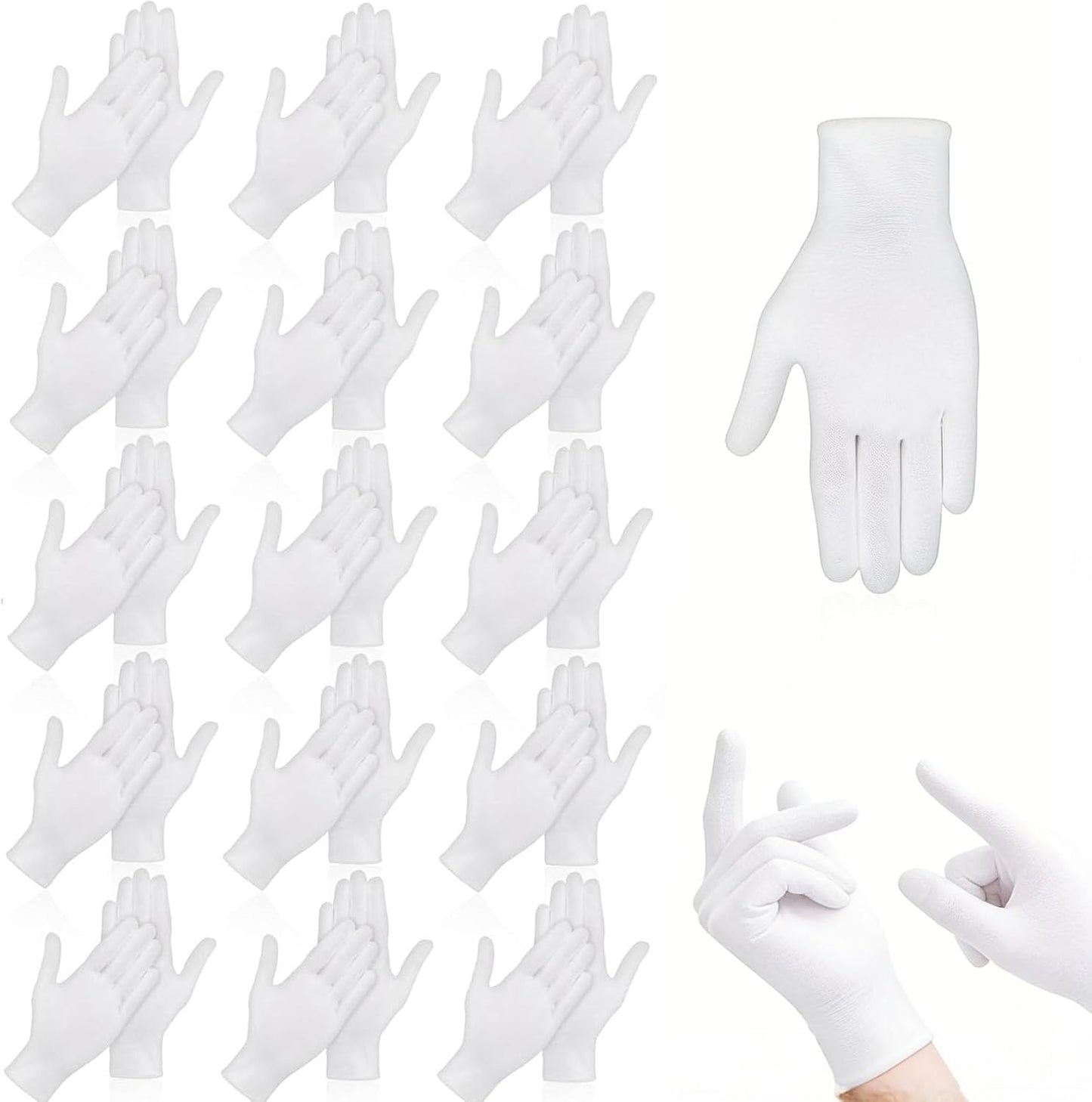 White Cotton Gloves for Dry Hands | Soft Sleep Gloves for Eczema & Moisturizing Overnight | 36 Pcs Set