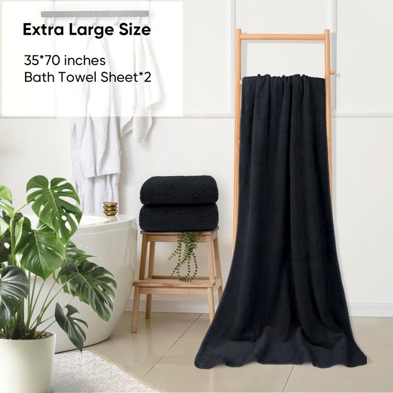 HOMEXCEL Bath Sheets Towels Set Pack of 2 (35 x 70 Inches), Ultra Soft Bath Towels for Bathroom, Lightweight and Quick Drying Towel for Body, Yoga, SPA, Fitness, Black