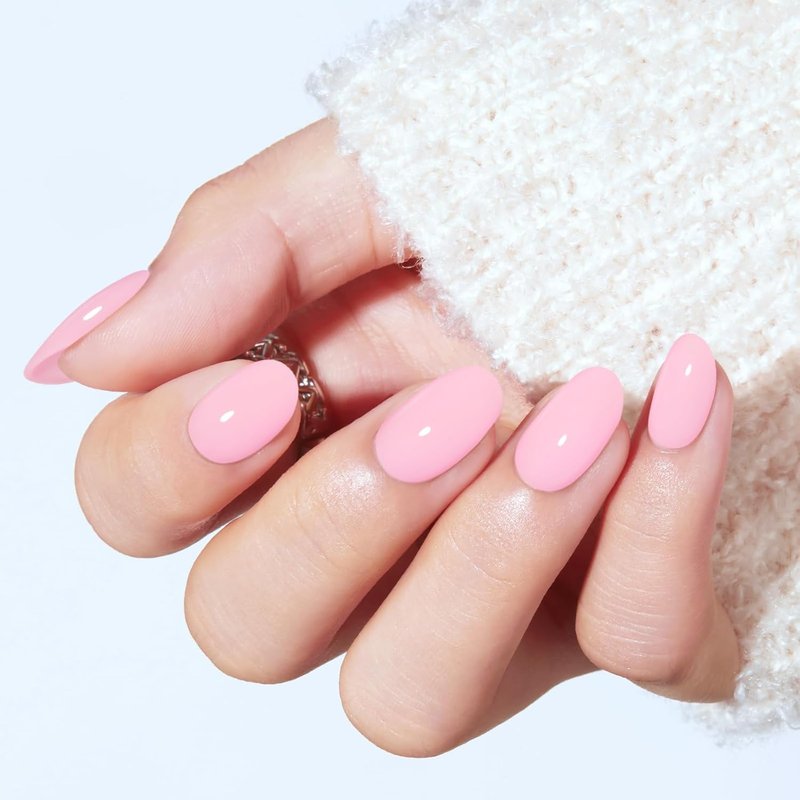 modelones Baby Pink Short Press on Nails, Oval Fake Nails Kit Press Ons with Nail Glue, Adhesive Tabs, Nail File, Prep Pad, Manicure Stick, 32Pcs 16 Sizes, Spring Women Girl Gift