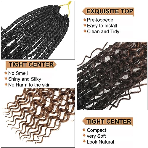 Goddess Box Braids Crochet Hair With Curly Ends 14 Inch Bohomian Box Braids Crochet Braids 8 Packs 3X Crochet Braids Synthetic Braiding Hair Extension for Black Women (14 Inch (Pack of 8), 1B-4-30)¡¦¡¦