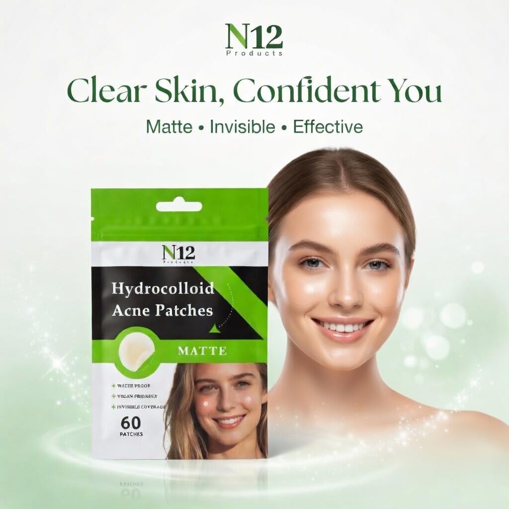 N12 Products-Best Hydrocolloid Acne Patch – Shrinks Zits and Whiteheads in One Use, Nighttime Pimple Spot Stickers for Face and Skin.