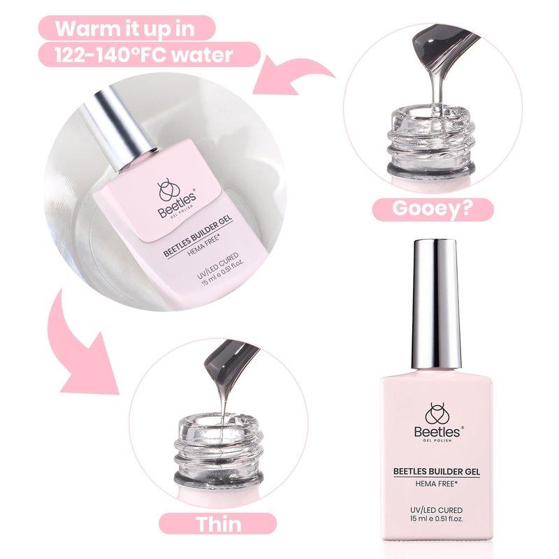 Beetles Builder Gel for Nails HEMA-Free with Base & Top Coat,Nail Protection Trio Set 3 Pcs Clear Building Gel,Strengthening Building Extension for Beginner DIY Salon at Home Gifts,UV & LED Cured