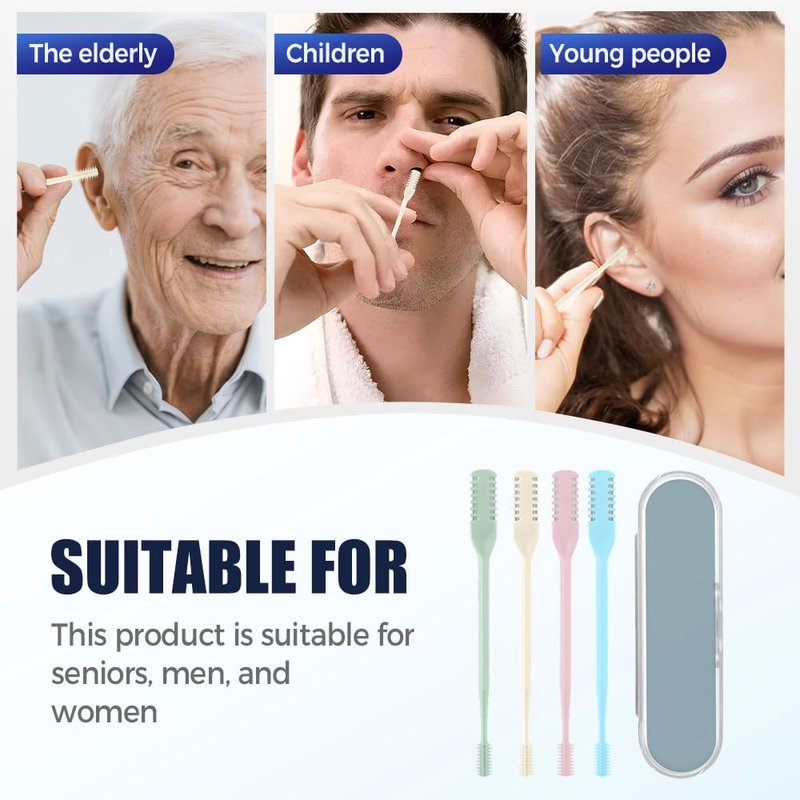 AprYew 2-in-1 Nasal Hair Cutter, Nose Hair Trimmer for Men Women, 360° Rotating Portable Manual Nose Hair Remover Tool with Ear Picker, Double Sided Noses Hairs Knife Travel Essentials (Beige, 3PC)