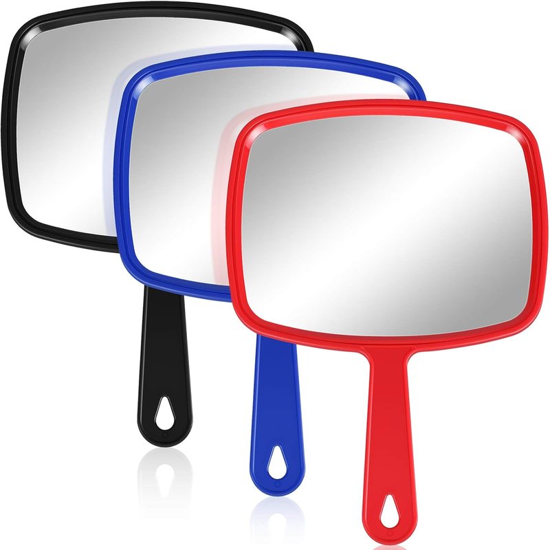 Handheld Compact Mirrors - 3 Pcs Portable Square Mirrors for Salon & Travel | Red, Black, Blue (9.17 x 6.53 Inch)