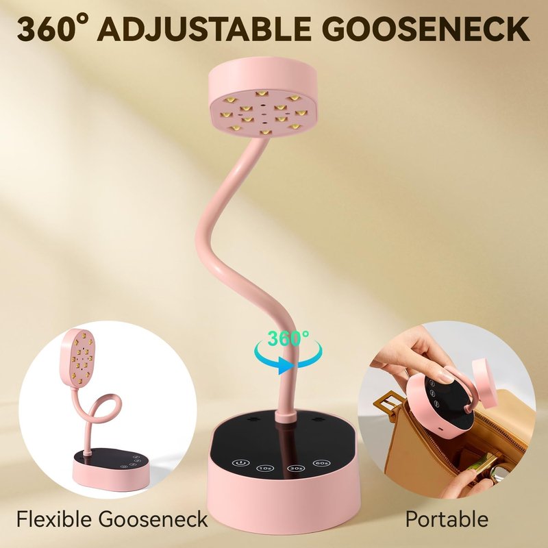 AORAEM UV Nail Lamp - Gooseneck Mini 36W Rechargeable LED Light | Quick Dry Gel Nail Dryer, Pink