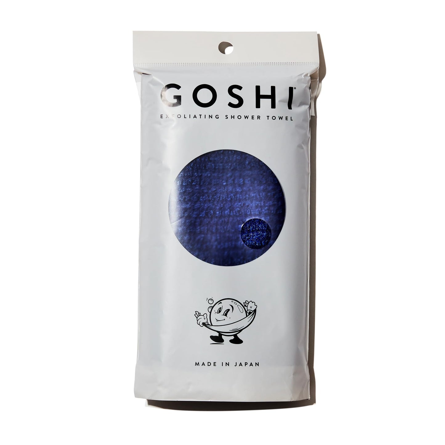 GOSHI Exfoliating Shower Towel - Long Body Scrubber for Back Acne, KP & Smooth Skin - Durable Rip-Resistant Weave, Quick-Dry Nylon Washcloth - Ethically Crafted in Gunma, Japan - Blue