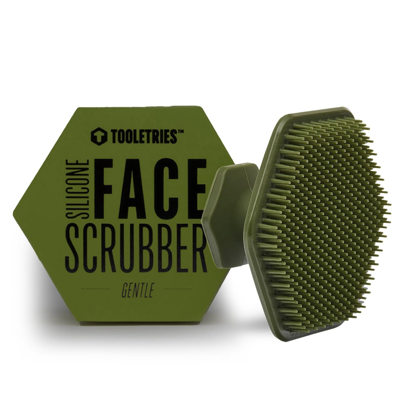 Tooletries - Men's Face Scrubber - Silicone Facial Cleansing Brush, Gentle Exfoliator Pad & Soft-Touch Massager - Removes Dead & Dry Skin - Long Lasting Bathroom & Shower Accessories - Army Green