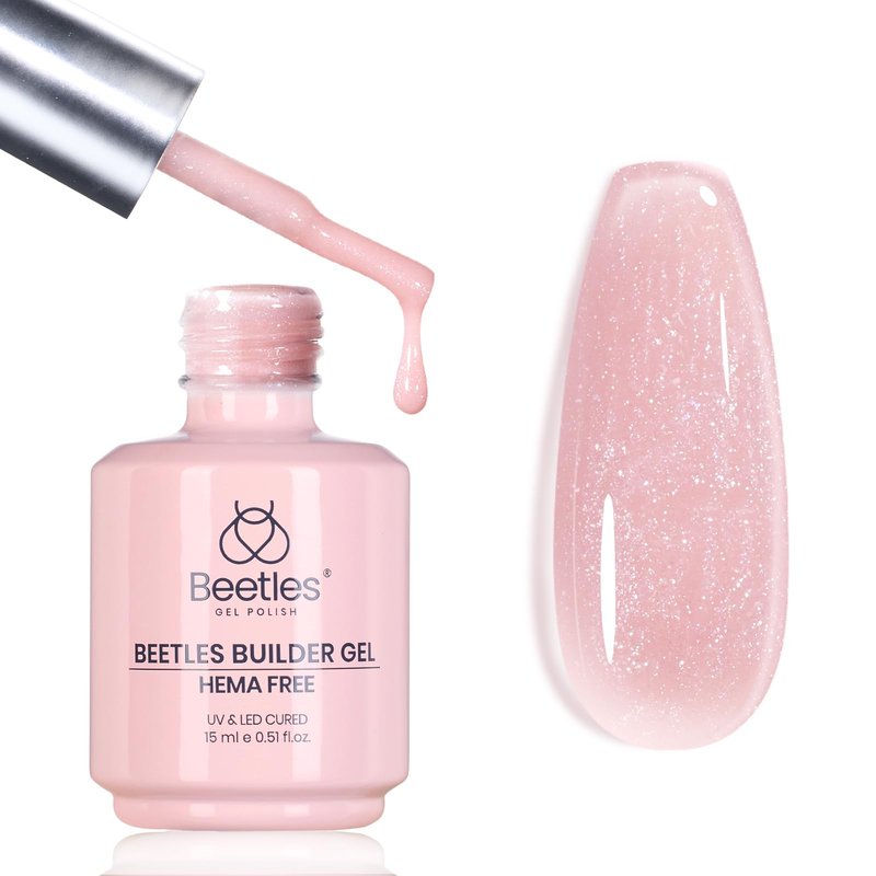 Beetles Builder Gel HEMA Free-0.51 oz Lady with Dreams Glitter Pink Building Gel,Building Apex Strengthening Thickening Sensitive Nails Extension,for Beginner DIY Salon at Home,UV LED Lamp Cured