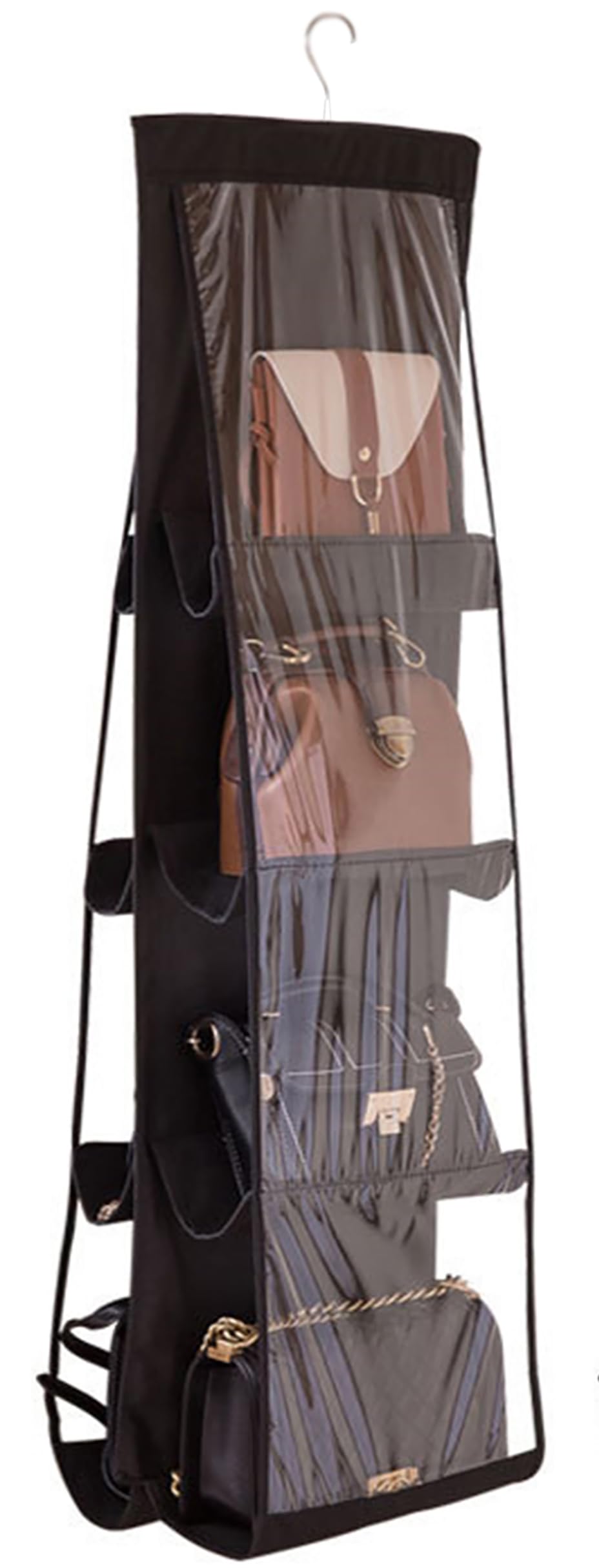 AARAINBOW 1 Pack Hanging Handbag Purse Organizer for Closet, Womens Purse Storage Organizers, Hand bag Organizer Holder, Wardrobe Purse Organizer 8 Pockets Space Saving 41 L x 13.5W (B-Black)