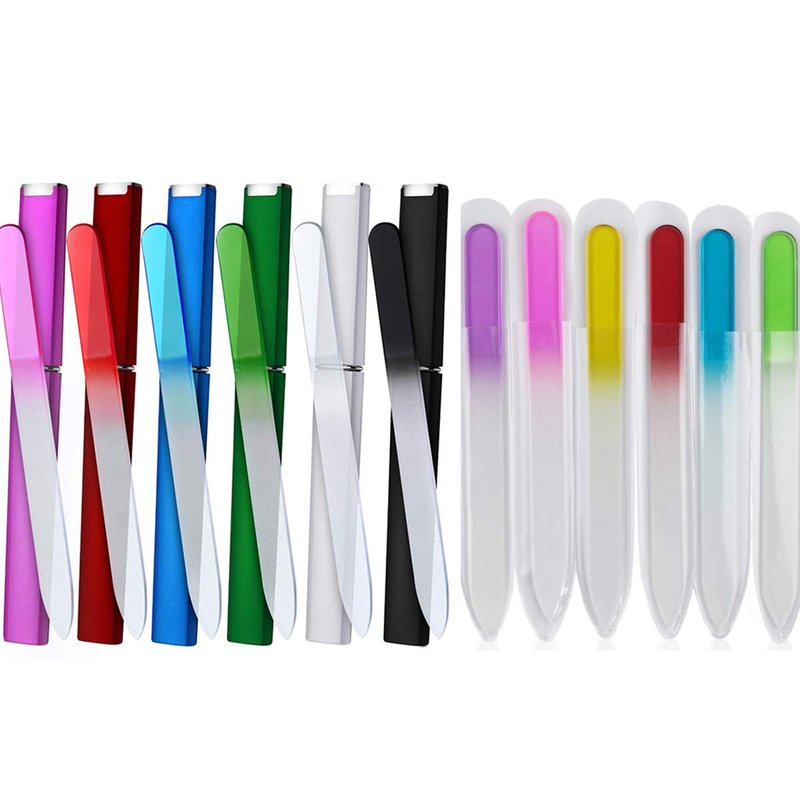 12PCS Glass Nail Files Crystal Glass Fingernail Files Double Sided Glass Nail File Mixed Color Manicure Set Christmas Gifts Stocking Stuffers