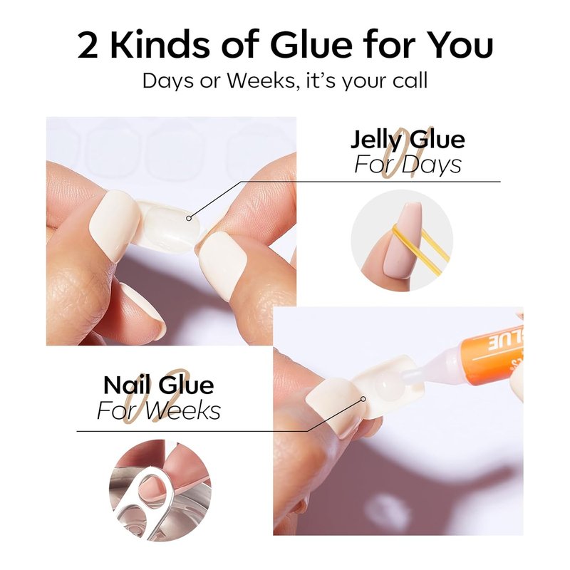 Modelones Press-On Nails - Milky White Squoval Design | 32 Pcs, 16 Sizes, Reusable Nail Kit with Glue & File