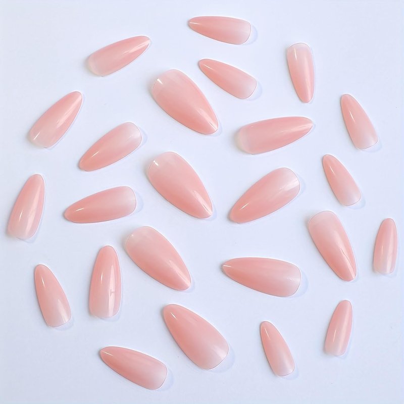 Nude Press-On Nails - Medium Almond Glossy French Tip Acrylic | 24 Pcs for Effortless Manicure