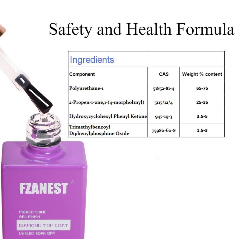 FZANEST Gel Top Coat - No Wipe High Gloss Nail Polish | 2 x 15ML Clear Chrome Finish for Salon Quality Shine