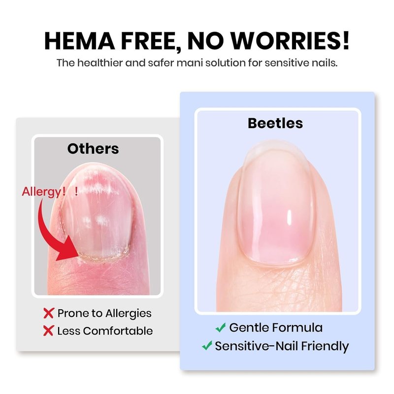 Beetles HEMA-Free Nail Glue Gel - Super Strong 10ml TPO-Free Brush-On UV Glue for Acrylic & Press-On Nails