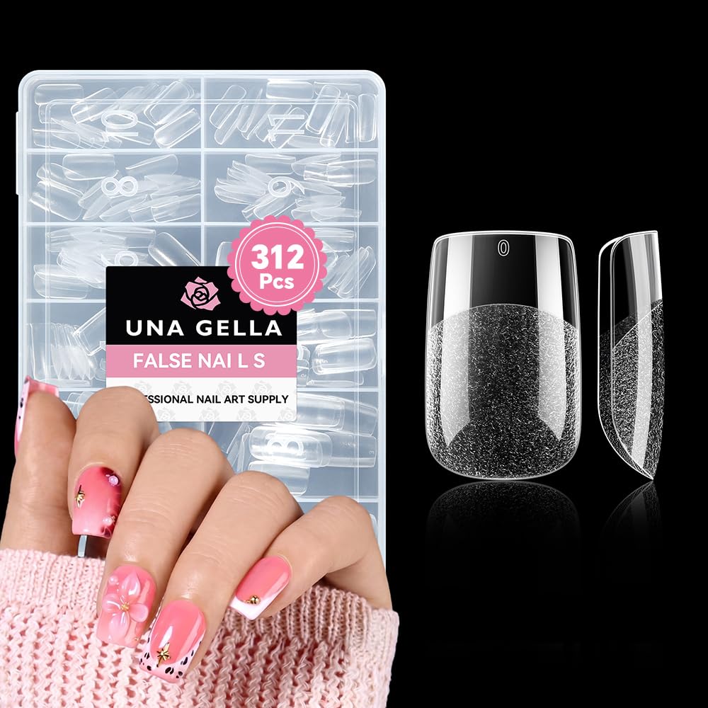 UNA GELLA Short Square Gel Nail Tips: 312pcs Square Fake Nails Pre-file Soft Gel Nails Tips for Full Cover Acrylic Nails False Nails12 Sizes Press on Nails for Nail Extensions Home DIY Salon