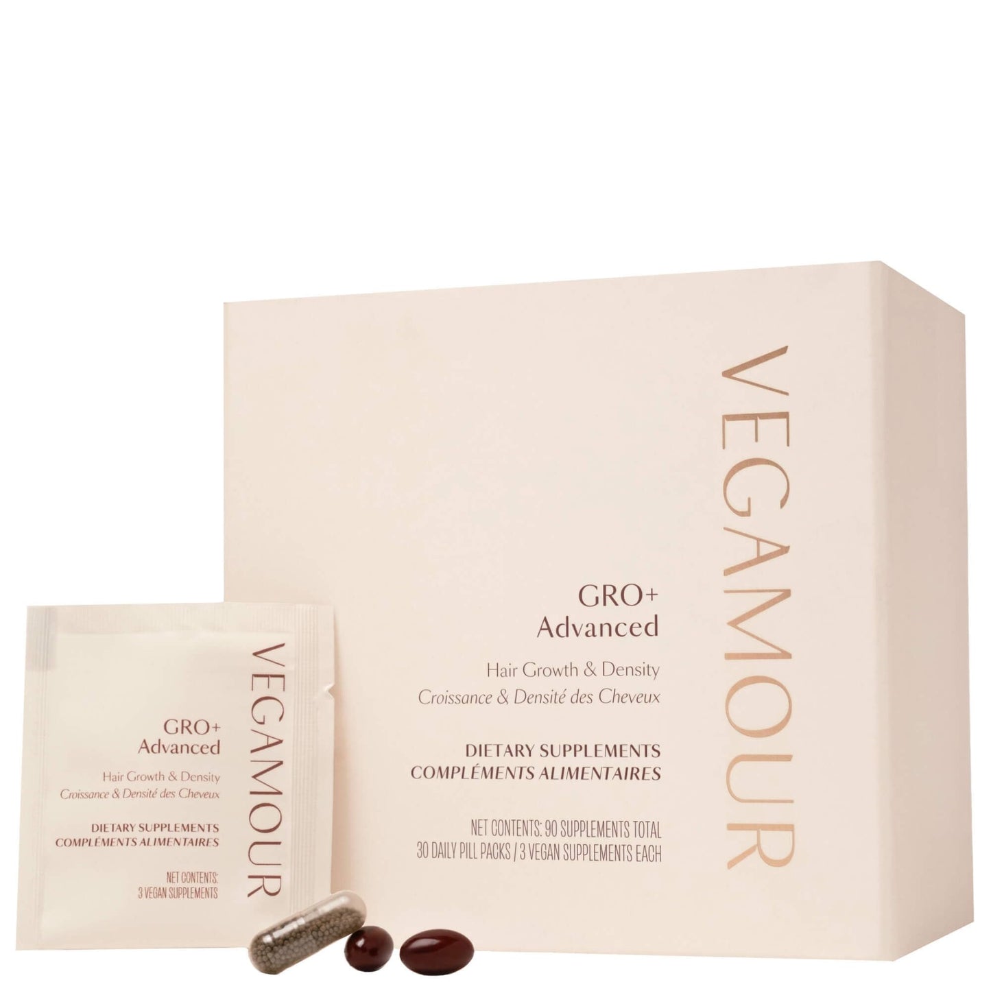 VEGAMOUR GRO+ Advanced Hair Growth Vitamin Supplements - Boosts Hair Growth & Density - 30 Pill Packs/Box