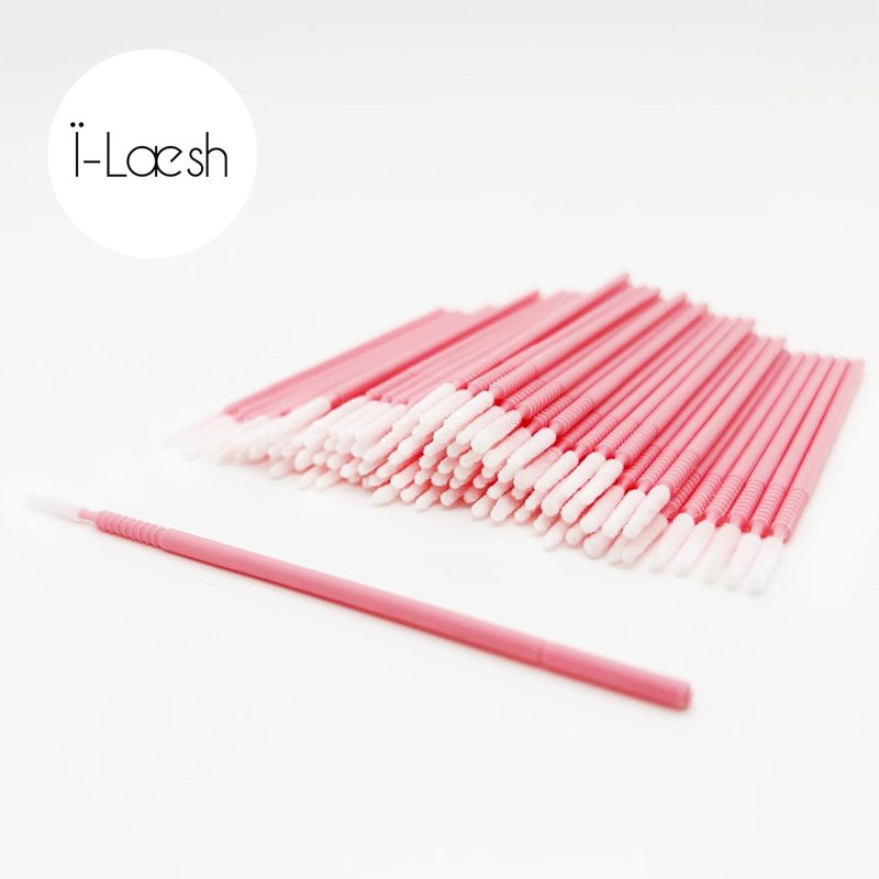 i-Laesh 200 pcs Microswabs for Eyelash Extensions - Long-tip Microbrush Applicators for Precision Eyelash Extensions - Ideal for Eye, Dental, and Personal Care - D-PINK (Pro Grip - Replacement)