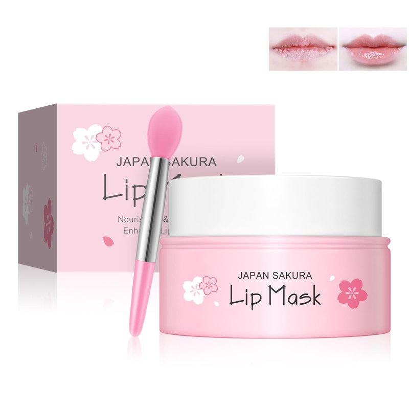 BEUKING Sakura Lip Mask Mud Overnight Anti-oxidant Day and Night Repair Sleeping Lip Balm Moisturizing Reduce Lip Line Delicate Skin for Women Prevention Dry Crack Lip Scrubs Exfoliator (15 g/0.53 oz)