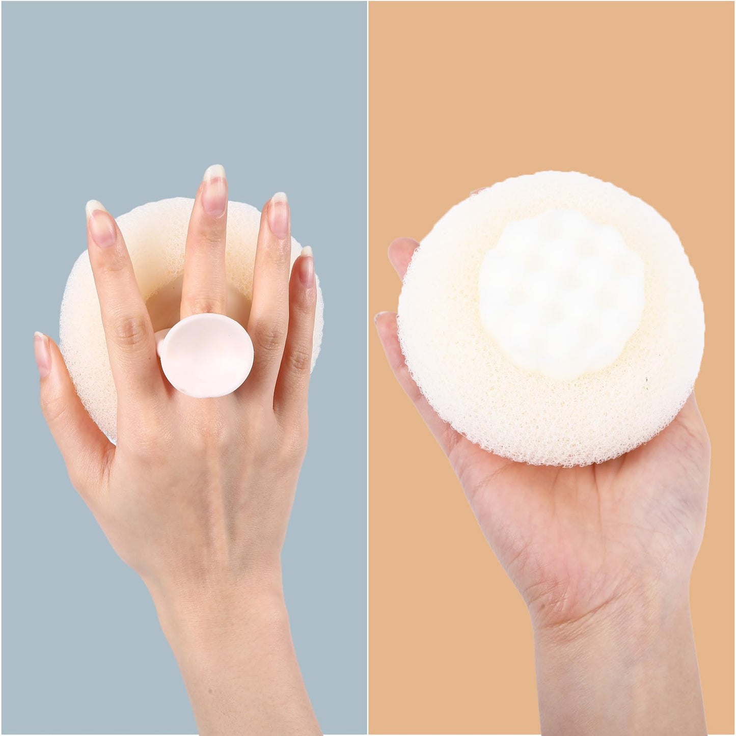 Super Soft Sunflower Suction Cup Bath Ball, 2 in 1 Exfoliating Bath Sponge, Loofah with Suction Cup, Body Sponges for Shower, Bathing Sponges for Women (Blue + Beige)