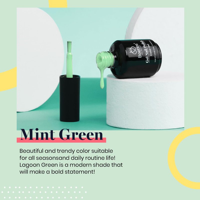 Beetles Mint Green Gel Nail Polish, 15ML Green Gel Polish, Soak off Uv Led Nail Lamp Bright Summer Nails Art Manicure Salon Salon DIY