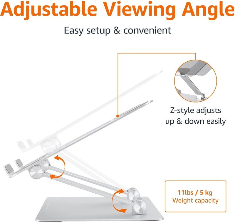 Ergonomic Laptop Stand - Height Adjustable & Portable Riser with Ventilated Cooling | Fits Laptops Up to 15.6 Inch - Silver