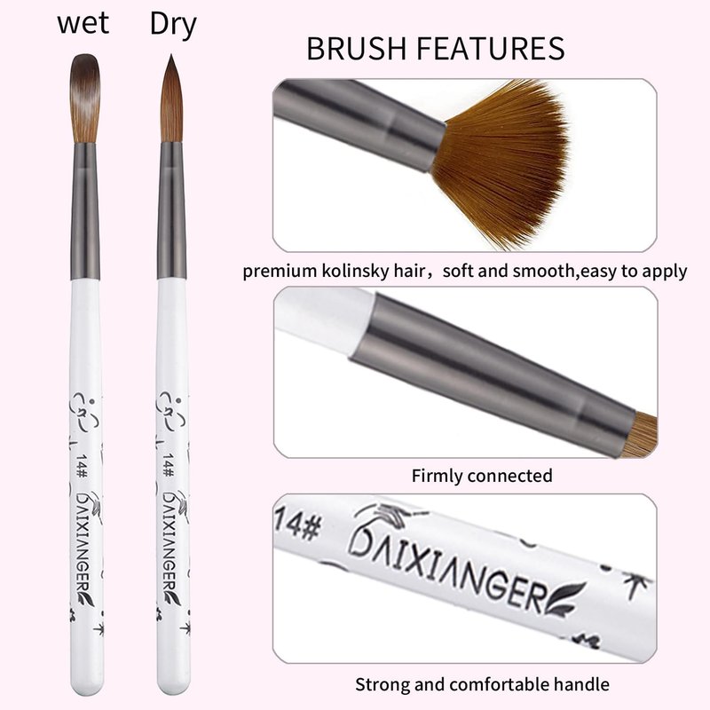 DAIXIANGER 3PCS Acrylic Nail Brush Set,Size 14/16/18 Professional Nail Brushes for Acrylic Application Extension and 3D Carving for Nail Home Salon DIY