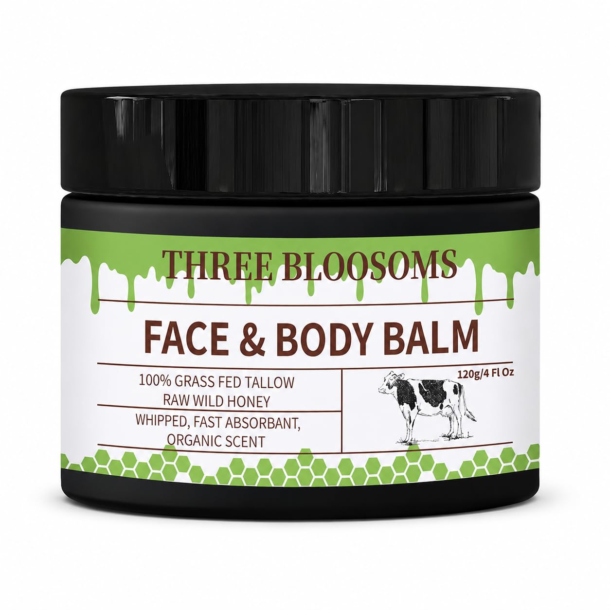 Three Bloosoms Organic Beef Tallow Balm for Face and Skin, 100% Natural Body Cream Moisturizing, Nurishing and Long Lasting, Anti-Wrinkle, Improves Skin Softness