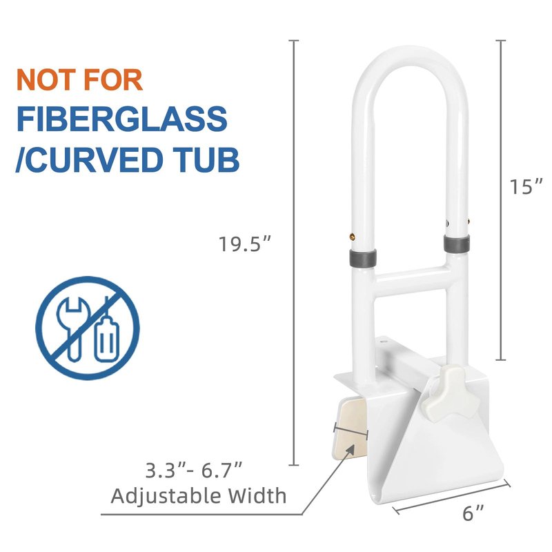 HEPO Adjustable Bathtub Safety Rail for Elderly, Tub Grab Bar for Bathroom, Assistance Bathtub Handle Clamp for Seniors Bath Handles Support and Fall Prevention, White