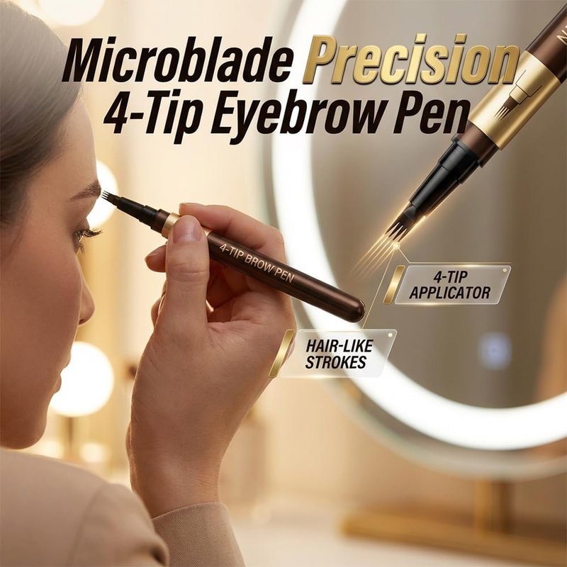 2Pcs Waterproof 4-Tip Microblading Eyebrow Pen for Busy Women & Makeup Lovers, Say Goodbye to Sparse Brows, Natural Hair-Like Strokes All Day, Smudge-Proof & Long-Lasting (Dark Brown)