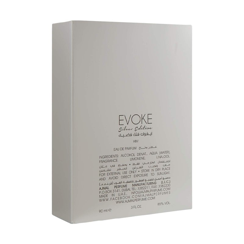 Ajmal Evoke Silver Edition Him EDP 90ML Long Lasting Scent Spray Woody Perfume Gift For Men - Made In Dubai