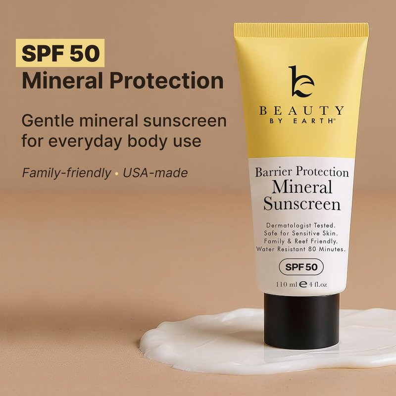 Mineral Sunscreen for Body SPF 50 – Reef Friendly Broad Spectrum Zinc Oxide, Made in USA with Organic & Natural Ingredients, Water Resistant 80 Min, Non Toxic Baby Sunblock for Kids, No White Cast
