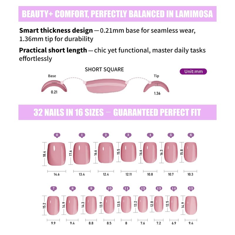 LAMIMOSA 32Pcs Chrome Press On Nails Short Square - Soft Gel Fake Nails in 16 Sizes, Reusable Glue on Nails kit, RAINBOW