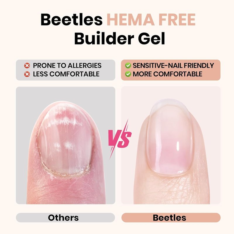 Beetles Builder Gel Nails Kit - HEMA Free 8-in-1 Clear Natural Nude Gel with Handheld Nail Lamp | Perfect for DIY Salon Use