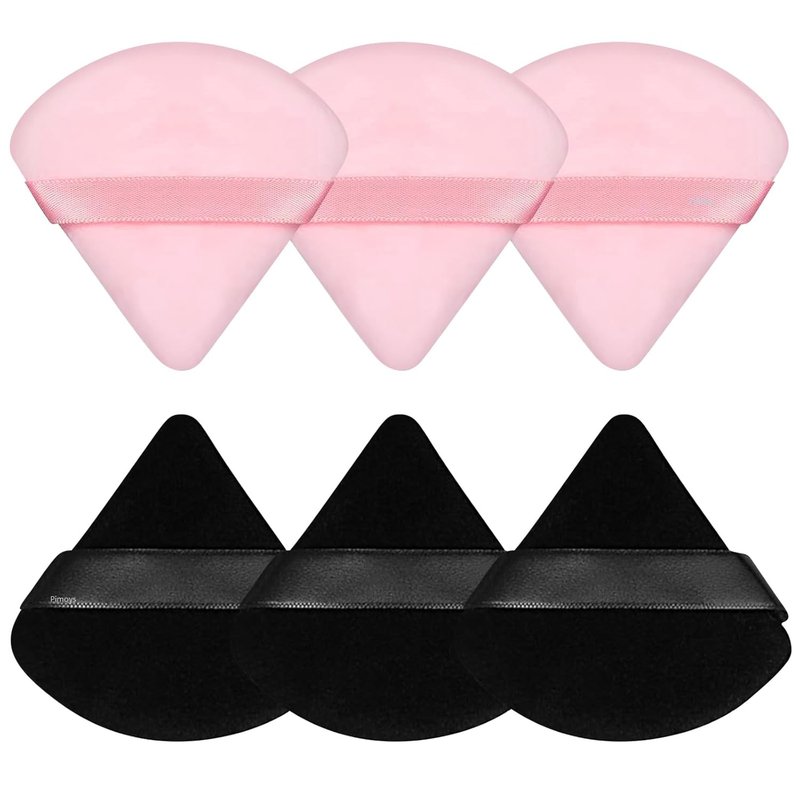 6 Pieces Makeup Powder Puff Set - Soft Velour Triangle Beauty Sponges for Loose Powder | Black & Pink