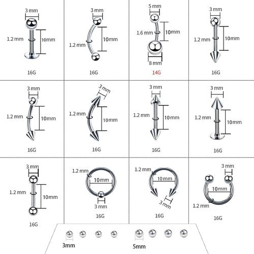 84PCS Body Septum Piercing Kit 14G 16G Tools for Nose Tongue Lip Ear Eyebrow Belly Button Cartilage Tragus Industrial Barbell Helix Daith Piercing Jewelry Clamps