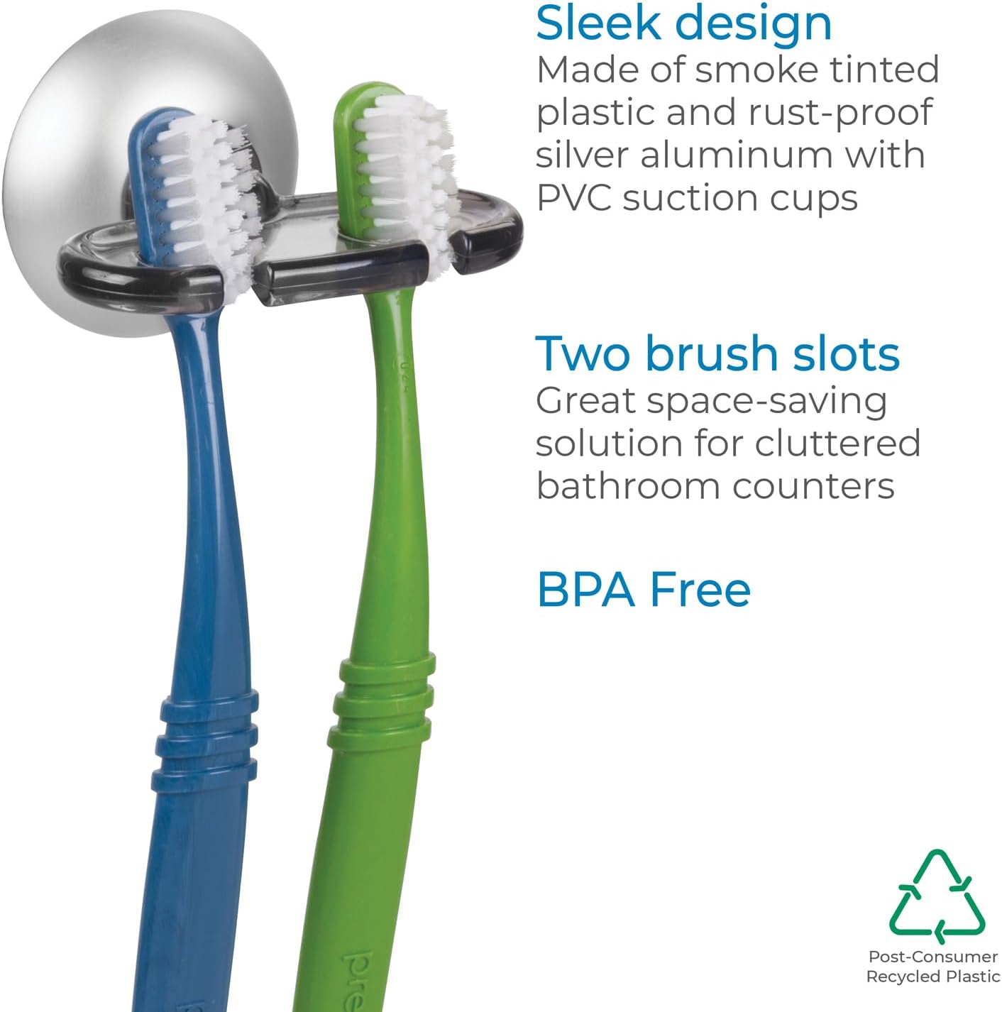 Toothbrush Holder - iDesign Metro Collection Ultra Power Lock Suction, Gray - Compact 2.75” x 2.3” x 1.8”