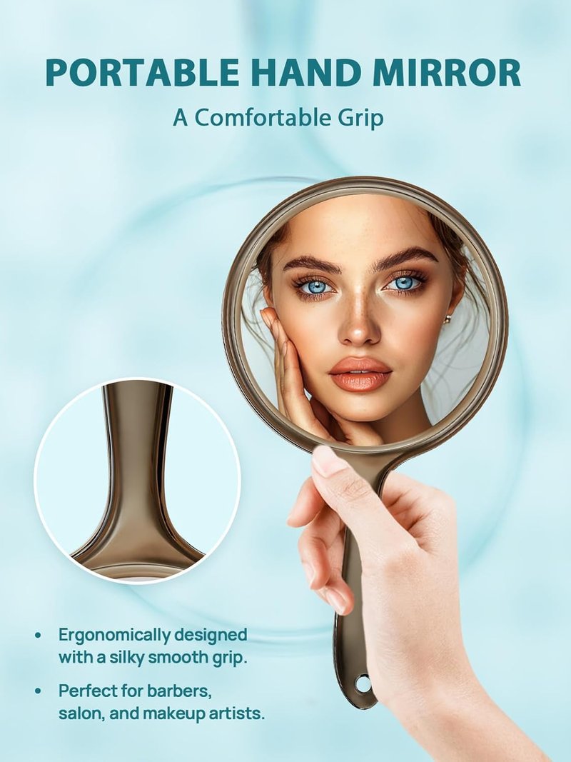 Macaki Double-Sided Handheld Mirror - 1X/15X Magnification for Travel & Makeup | 10.5" L x 5.7" W, Transparent Black