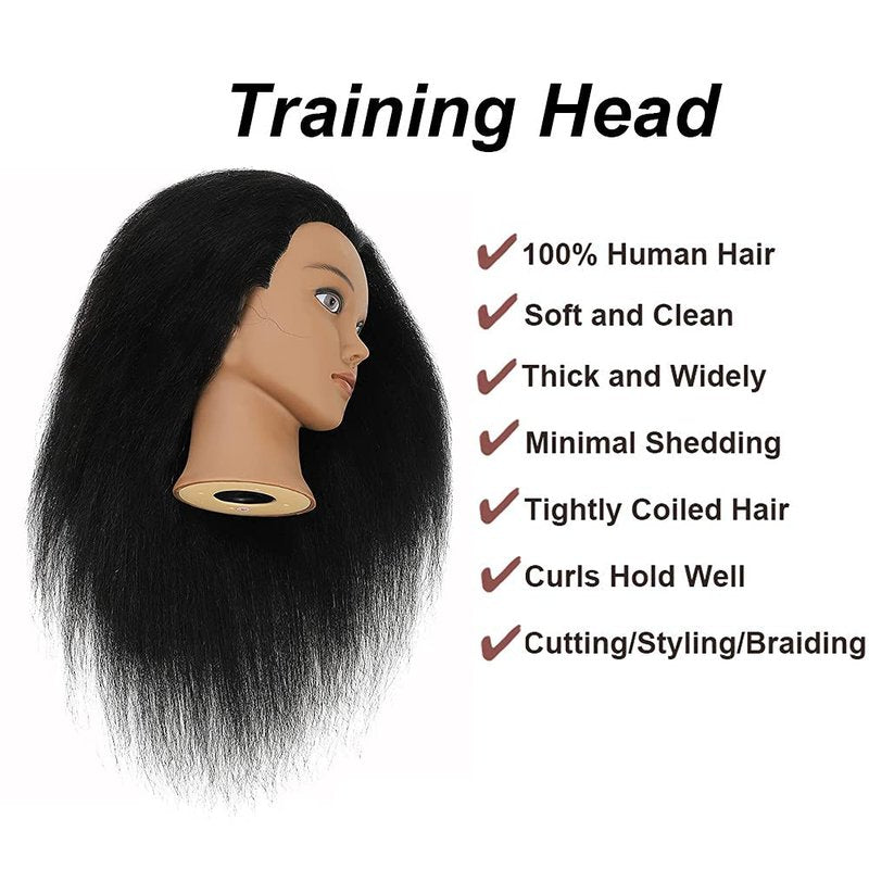Realistic Mannequin Head with 100% Human Hair - Cosmetology Styling Practice Doll | 14 Inch