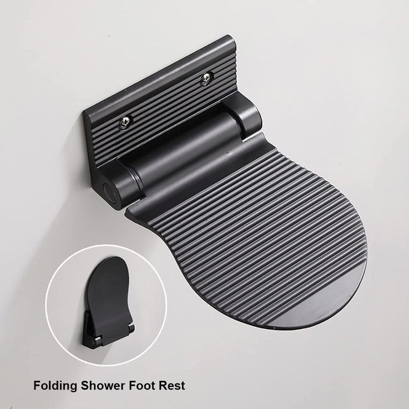 MDPLY Shower Foot Rest for Shaving, Wall Mounted Folding Foot Stand for Bathroom, Black Metal