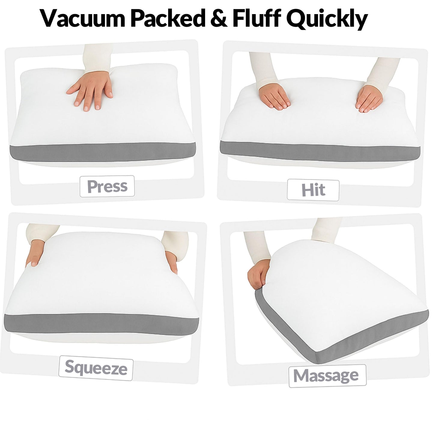 GOLD TEXTILES Bulk Pillows Queen Size Set of 12 (18x26 Inches) - Gusseted Hotel Bed Pillow Polycotton Fabric- Plush Fiber Filling for Back & Side Sleeper, Easycare (Grey)