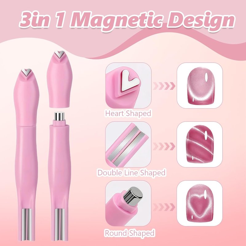 Joyzan Nail Magnet Tool Set - 6-in-1 Multifunctional Cat Eye & Heart Magnet Wand for DIY Nail Art
