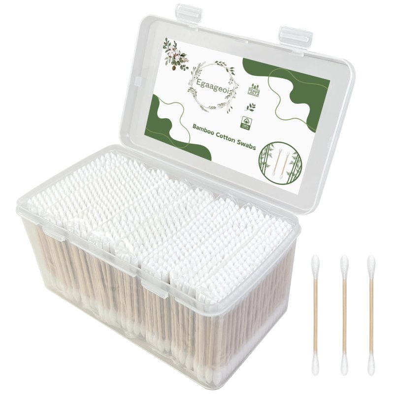 Egaageoi Bamboo Cotton Swabs 800 Count - Double-Tipped Cotton Buds for Ear Cleaning, Makeup, Crafts, and Personal Care - Organic, Biodegradable, and Gentle Swabs for Daily Hygiene and Detailing